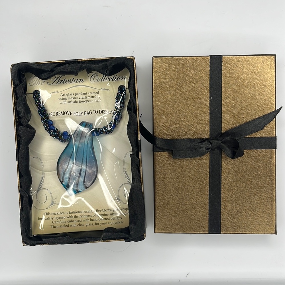 NWT - The Artesian Collection Art Glass Pendant - Blue